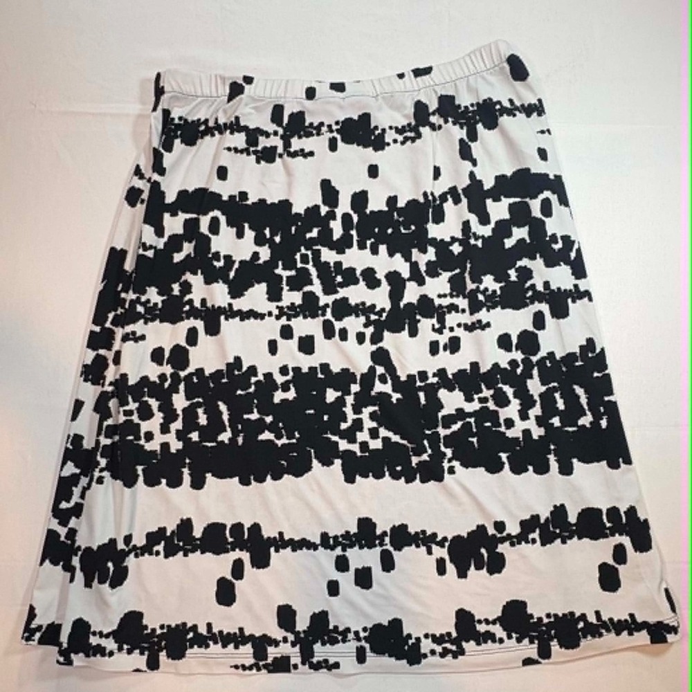 212 Collection Skirt Womens Medium Black White Abstract Brushstroke Pull On Midi